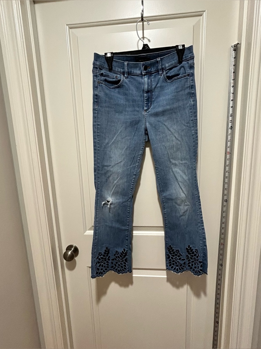 Ann Taylor women’s size 8 Blue Cropped Flare Jeans with Laser-Cutout design legs
